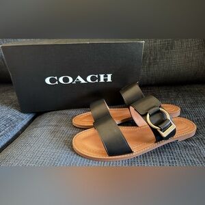 COACH Black Slip on Leather Sandals Sz 7 1/2 Brand New